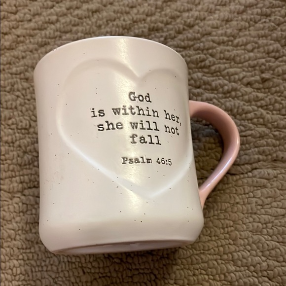 Heart Embossed White Mug with Pink Handle - Picture 2 of 3